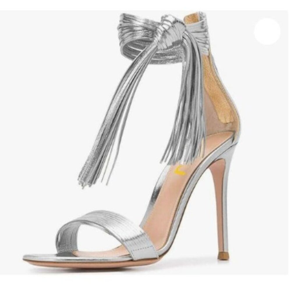 FSJ Women Round Open Toe Sandals Sexy High Heels Pumps Fringed Tassels Lace